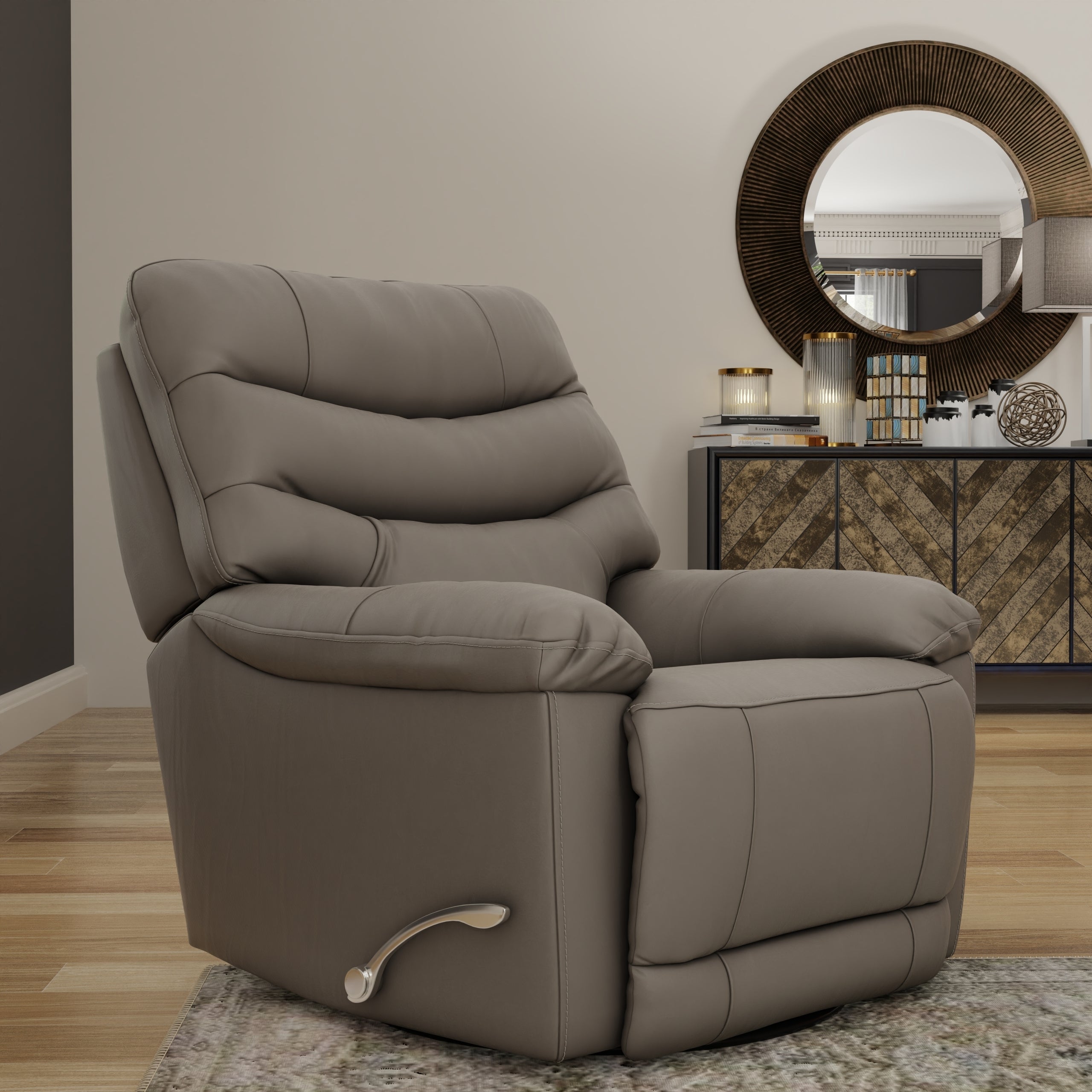 Global Home Swivel Glider Recliner with Manual Footrest In Oslo Sky