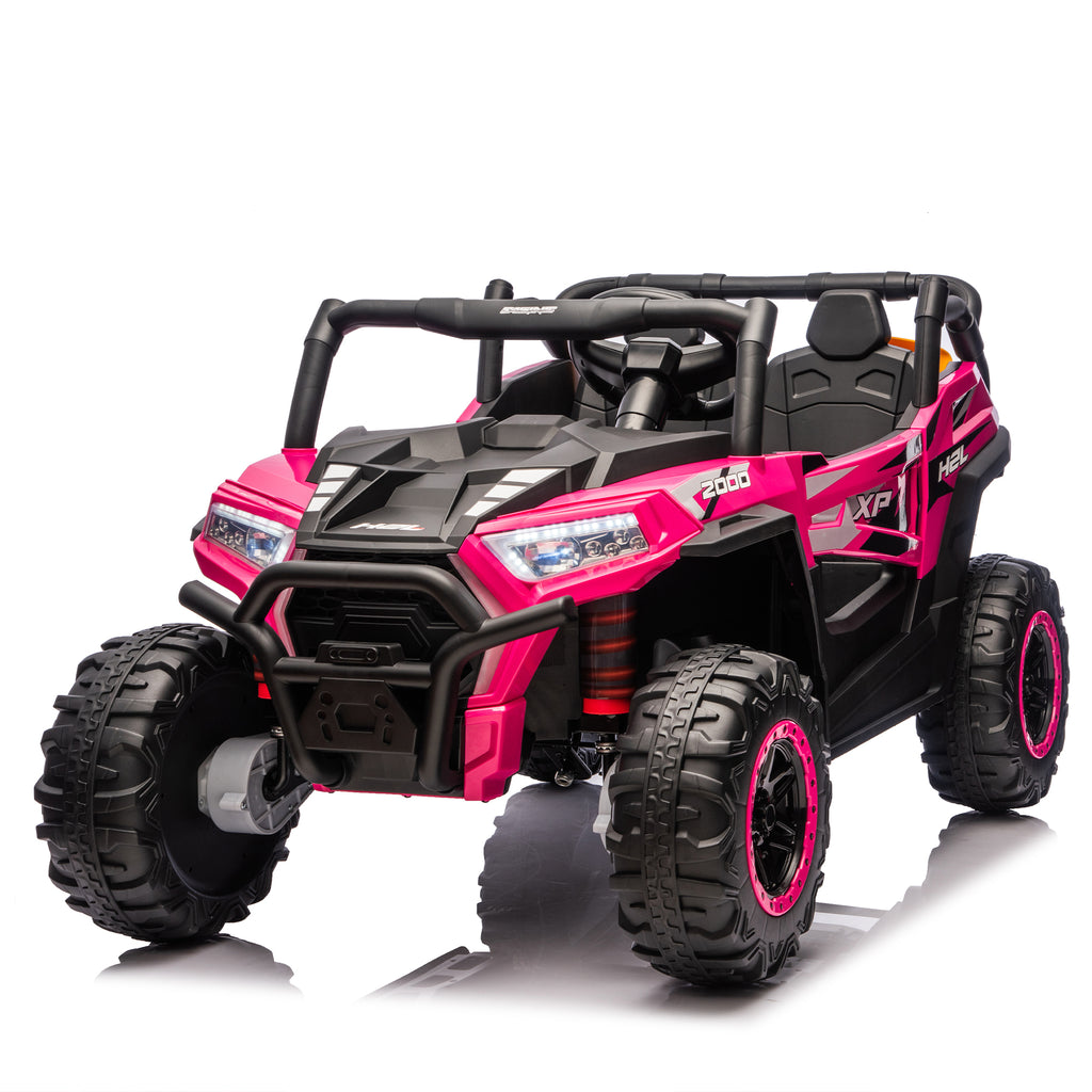 24V XL 2-Seater Kids Ride-On UTV W/ Parents RC,4WD&Four-Wheel Suspension,Extra-Wide 20.47in Seat,LED Headlights,Power Display,Storage Space,Included Shovel,Bluetooth,Built-in Music. age:3-7