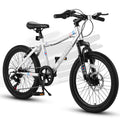 Ecarpat S20101 20 Inch Kids' Mountain Bike, 7 Speed, Front Suspension, White Steel Frame