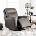 Gray Finish Power Recliner Transitional Style Extendable Footrest Broad Armrest Primary Living Room