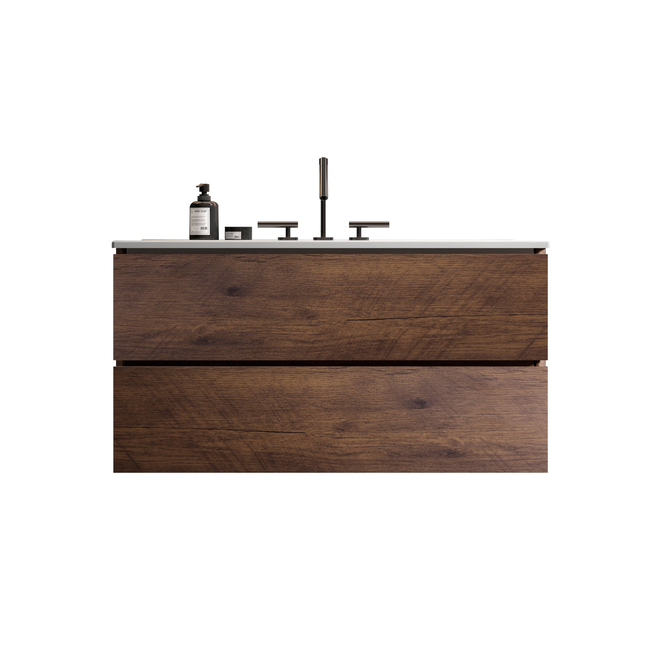 TIA 36' Wall Mount Walnut Bathroom Vanity with Ceramic Sink with Three Faucet Holes, Large Storage Floating Bathroom Vanity for Modern Bathroom, Pre-assembled