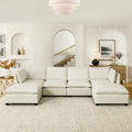 Comfy Cloud Couch Sectional  4 Seat Sofa with 2 Ottoman, Chenille Sofa Sleeper Deep Seat Sofa with Throw Pillows for Living Room(Beige White)