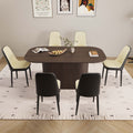 63 'medieval modern brown style MDF dining table and PU dining chair set 6. Assemble Desktop and black metal leg dining chair set, suitable for home&kitchen