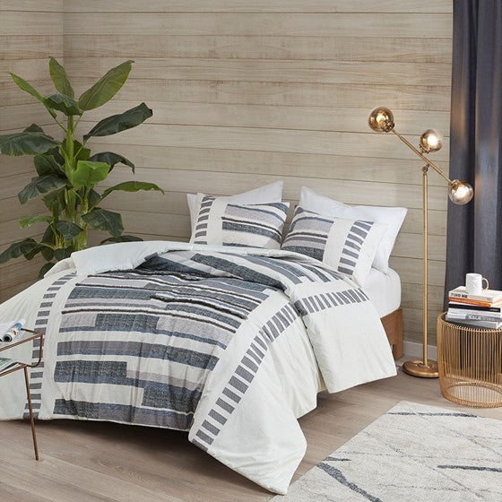King/Cal King 3 Piece Cotton Printed Duvet Cover Set w/ trims