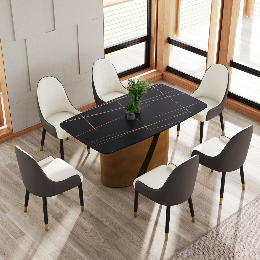 63 'Modern Artificial Stone Curved Black Panel Bronze Iron Metal Legs-Can Accommodate 6-8 People