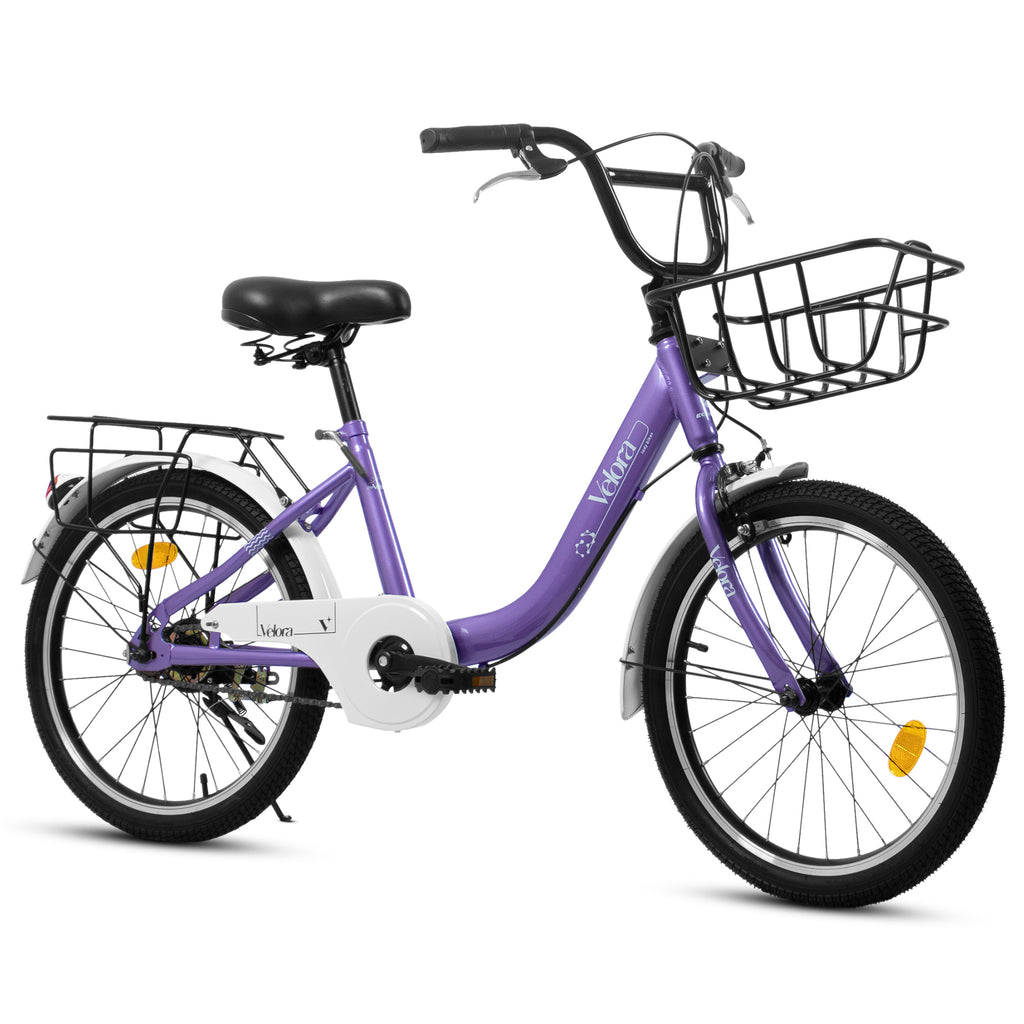 A20182 20 Inch Kids Bike for Boys & Girls, Children's Bicycle with Coaster Brake & V-Brake, 1-Speed, Chain Guard & Rear Rack, Lightweight Steel Frame (Pink, Green, Purple, White)
