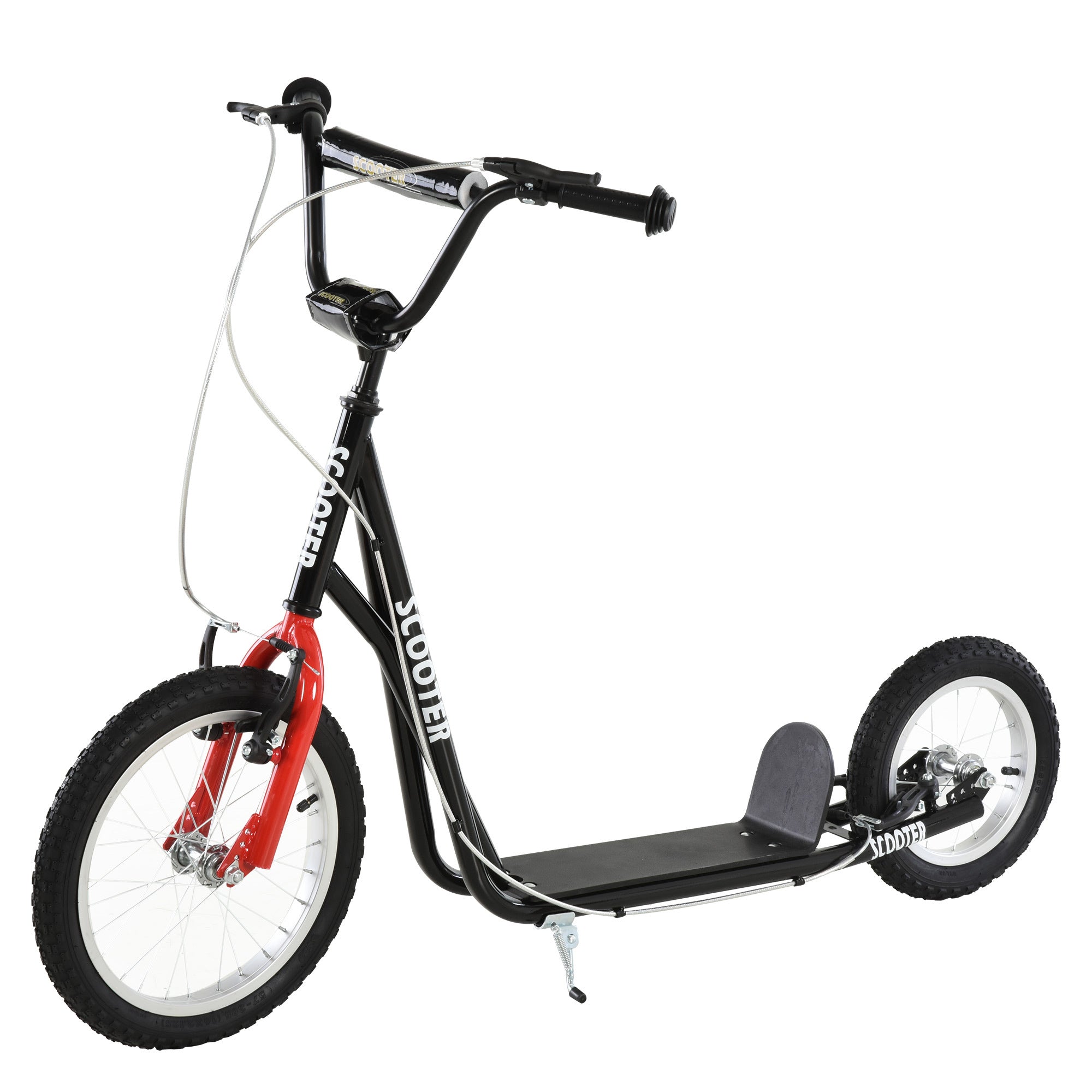 Youth Scooter, Teens Kick Scooter, Adjustable Handlebar Ride On Toy for 5+ with 16' Front and 12' Rear Dual Brakes Inflatable Wheels, Black