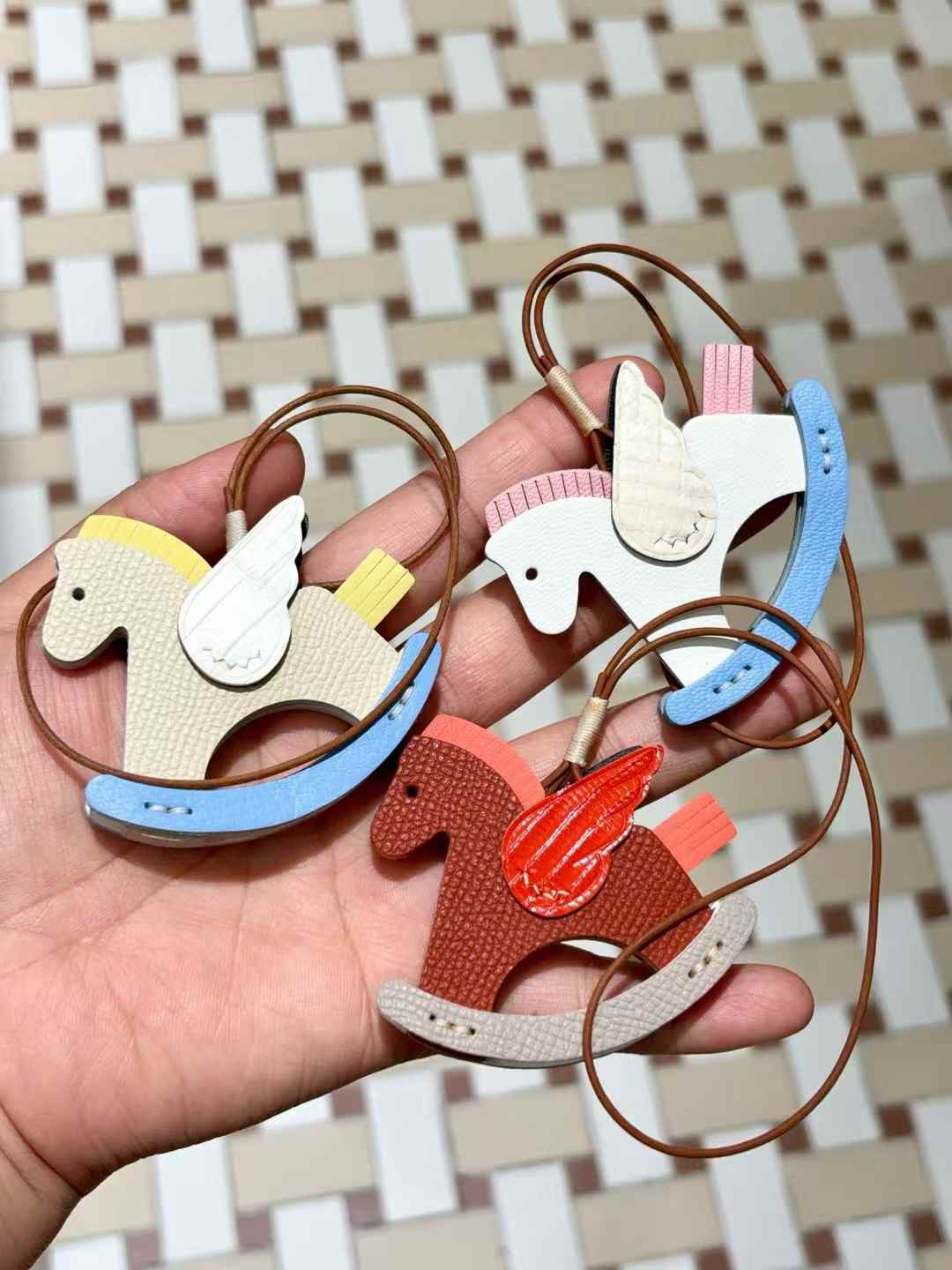 Luxury handcrafted .Cute keychains and backpack charms made of genuine leather 钥匙、背包手工真皮挂件）（副本）（副本）