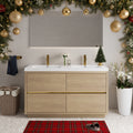60' Freestanding Bathroom Vanity with Double Sinks, Bathroom Storage Vanity Cabinet with Stone Resin Countertop and Soft Close Drawers, Natural Oak 24V14-60DNO-W1920P385559
