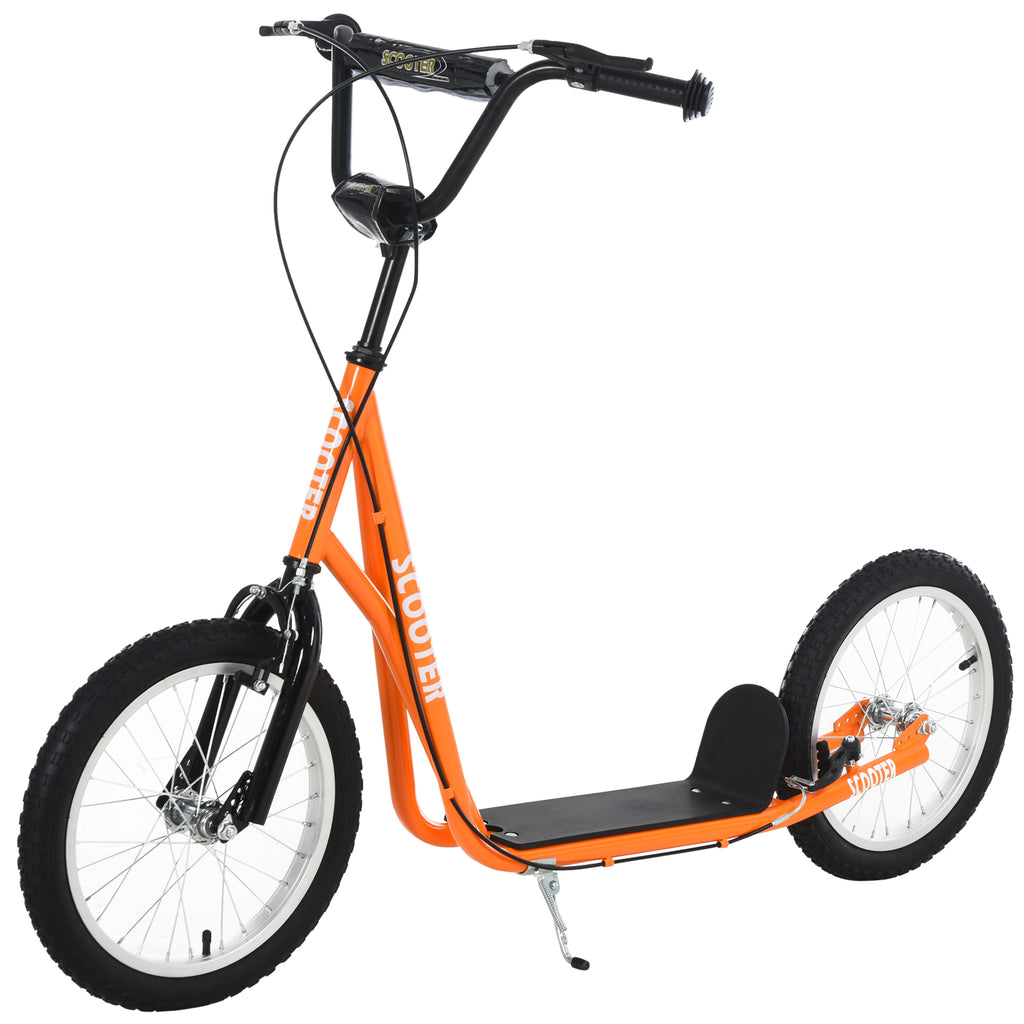Aosom Youth Scooter Kick Scooter for Kids 5+ with Adjustable Handlebar 16' Front and Rear Dual Brakes Inflatable Wheels, Orange