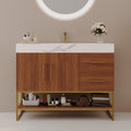 36' Modern Bathroom Vanity with Seamless Ceramic Sink & Gold Accent Free Standing Cabinet