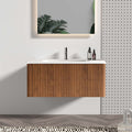 Etna 36' Striped Walnut Bathroom Vanity with White Ceramic Sink, Wall Mounted Floating Bathroom Vanity for Modern Bathroom, KD