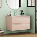 32-Inch Wall-Mounted Bathroom Vanity With Sink Combo, Double Drawers, Rounded Drawer Fronts,Soft-Close System,Ceramic Sink,No Handle Design,Solid Wood,Easy to Install,The Faucet Is Not Included,Pink
