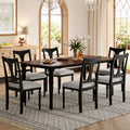 7-Piece Dining Table Set, 60inch to 78inch Extendable Wood Dining Table with Removable Leaf, Kitchen Table Set with 6 Upholstered Side Chair, Dining Table Set for 6