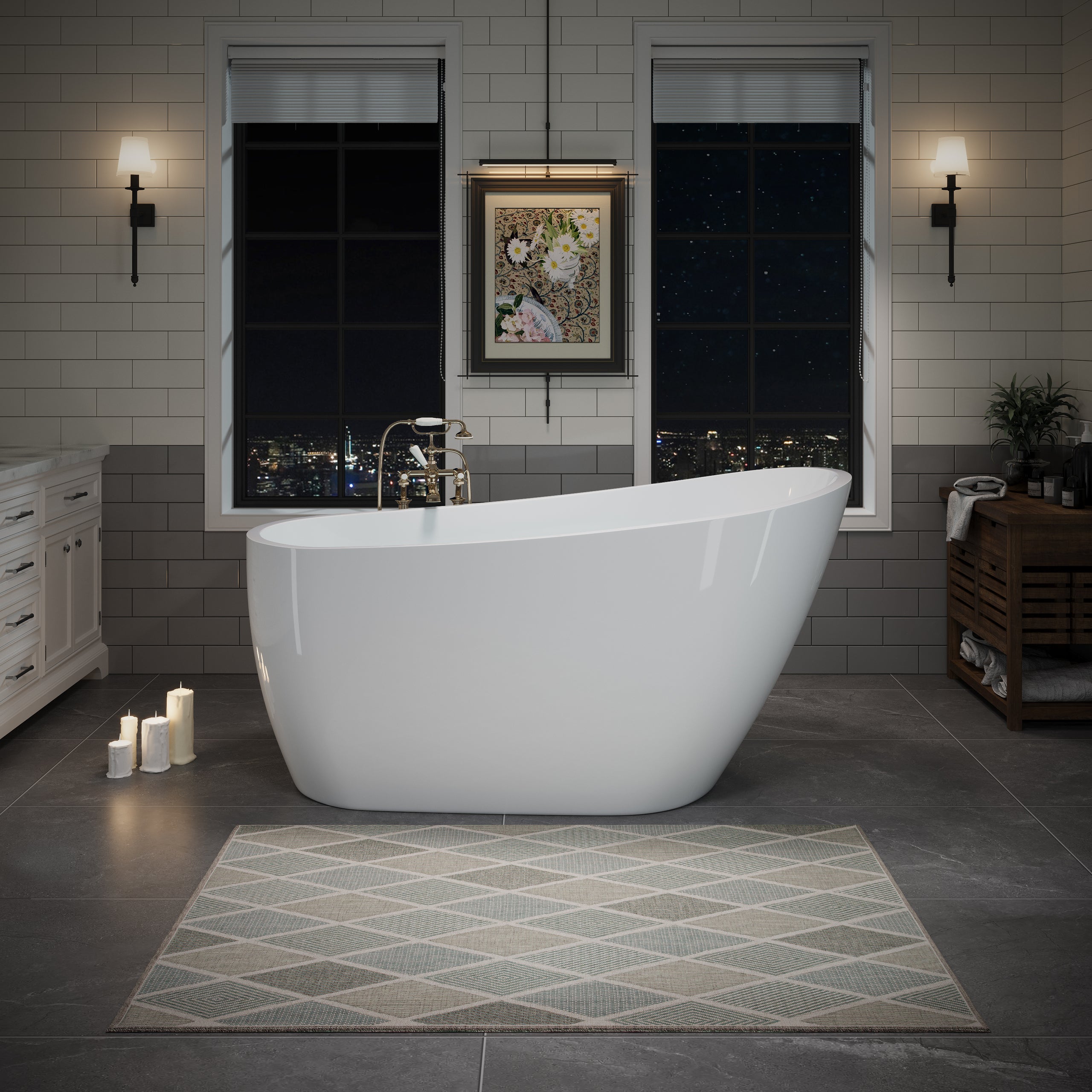 55' Acrylic Freestanding Bathtub, Stylish Deep Soaking Bathtub with Pop-up Drain & Integrated Overflow, Contemporary Stand Alone Bath Tub for Bathroom Spa or Home Upgrade, Glossy White TH-26A04-55