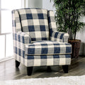 Transitional Style Rolled Arms 1pc Checkered Chair Tapered Wooden Legs T-Cushion Seat Medium Density Foam Ivory Finish