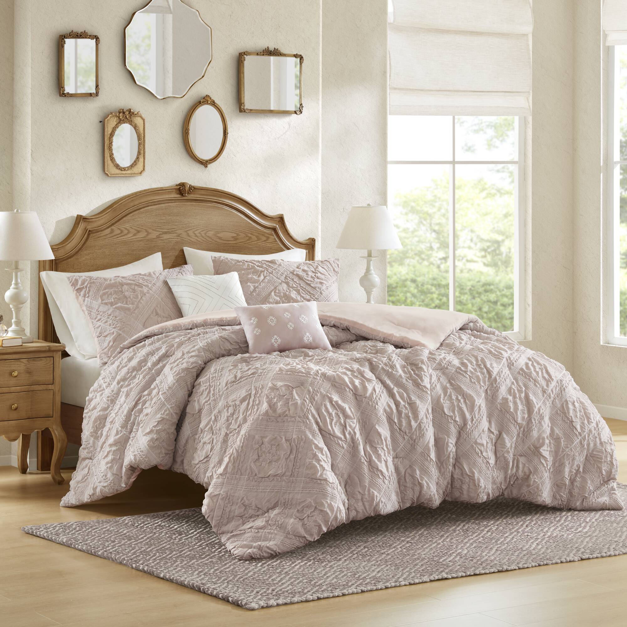 5-Piece King 5 Piece Sculpted jacquard comforter set,Pink