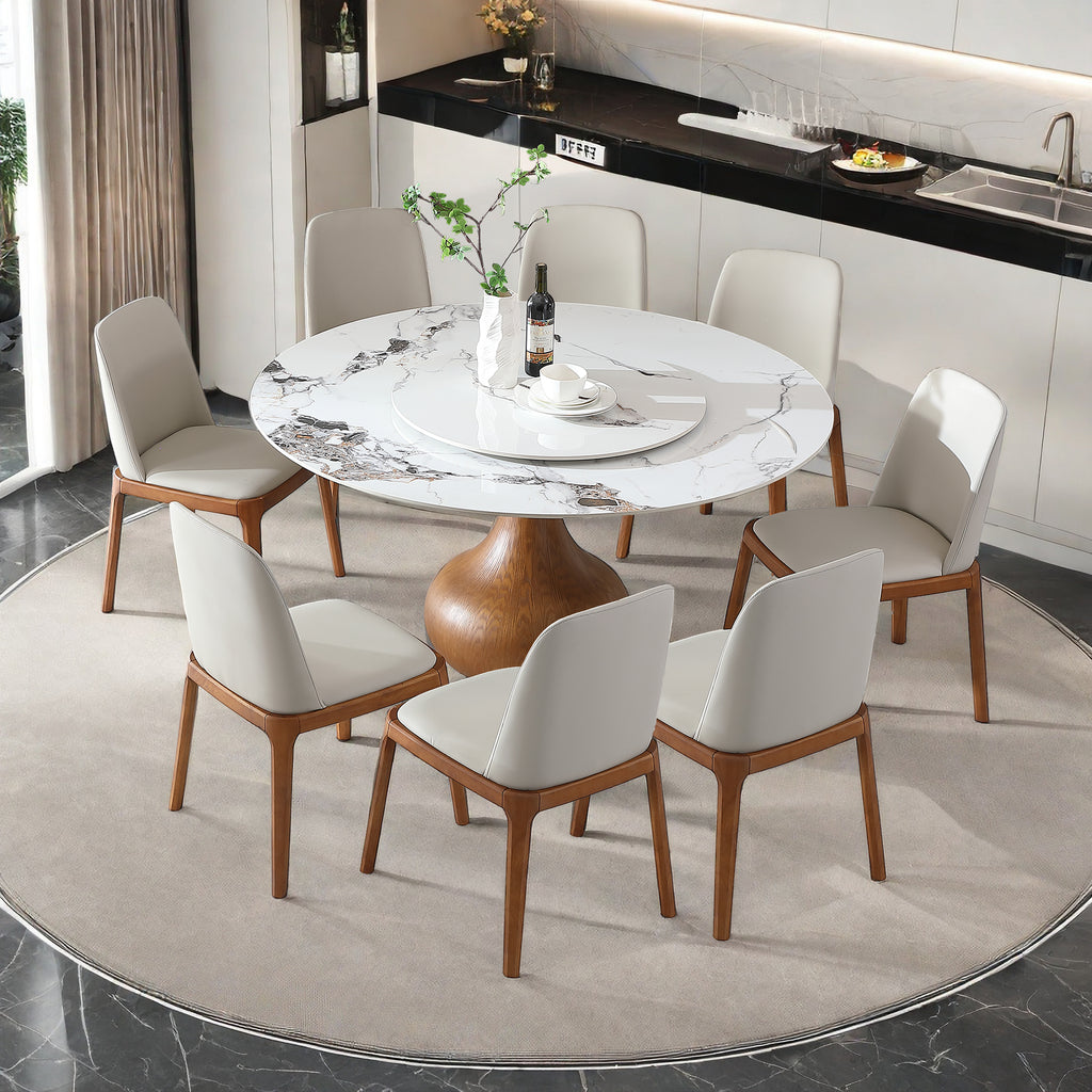 Modern Marble Dining Table, 59' Round Sintered Stone Table for Dining Room, Kitchen, Dinette, Compact Space With Lazy Susan(8 chairs)