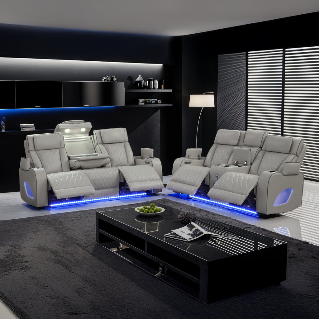 Fortuner Modern Style Upholstery Recliner 2PC Livingroom Set Made with Wood & Massage Function Included-Gray (NJ Inventory)