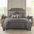 6-Piece King/Cal King 6 Piece Jacquard Quilt Set with Throw Pillows,Grey