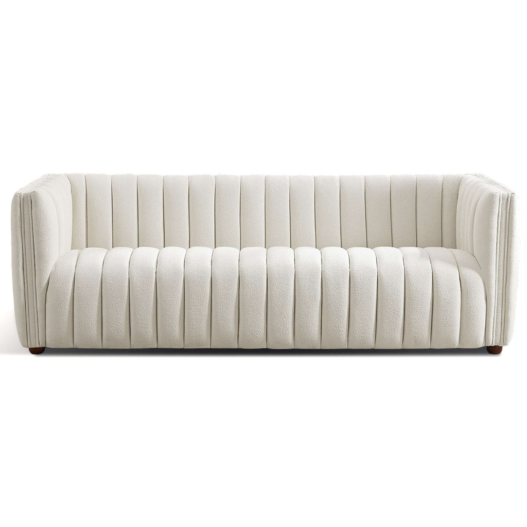 April Mid Century Modern Luxury Tight Back Beige Boucle Couch with Solid Wood Construction