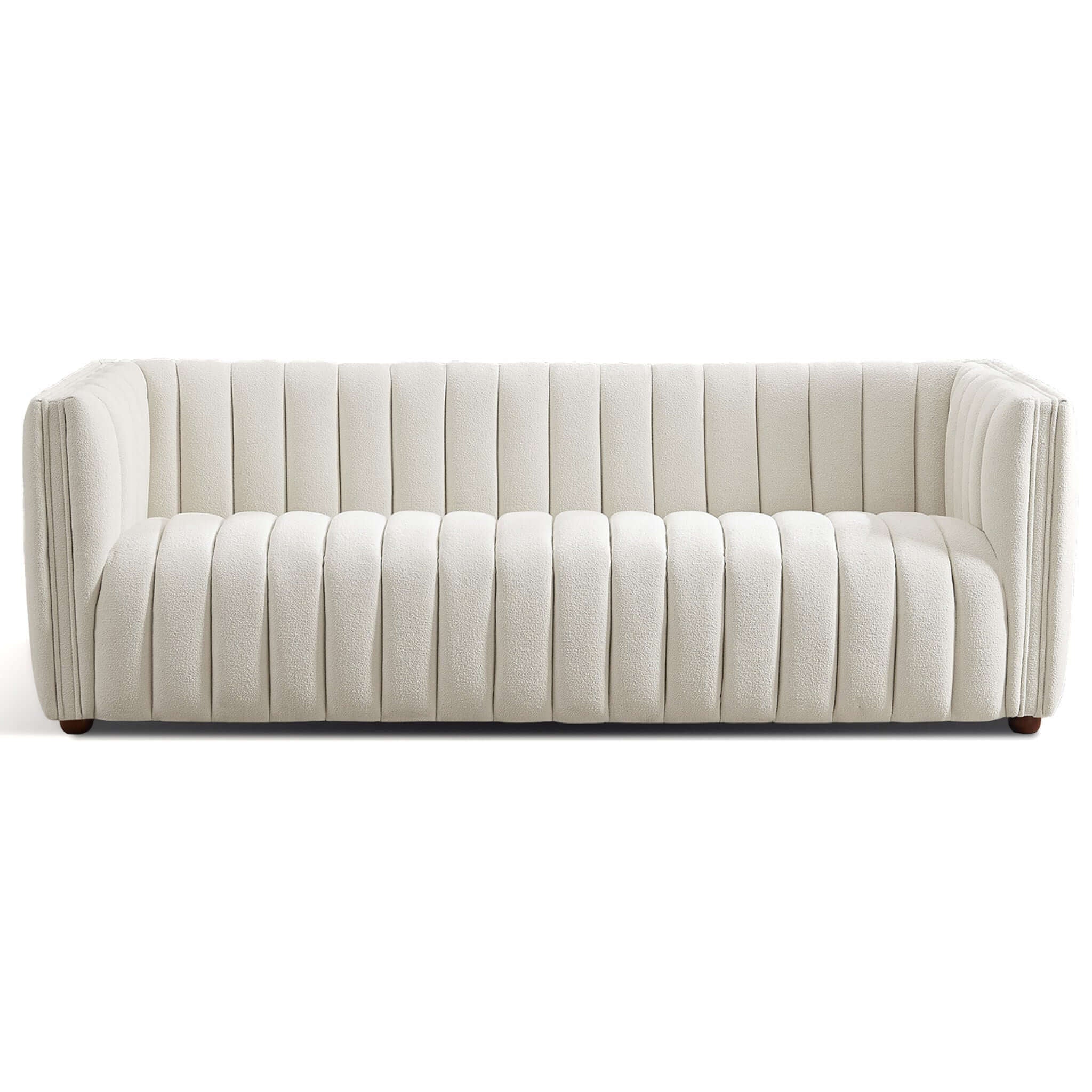 April Mid Century Modern Luxury Tight Back Beige Boucle Couch with Solid Wood Construction