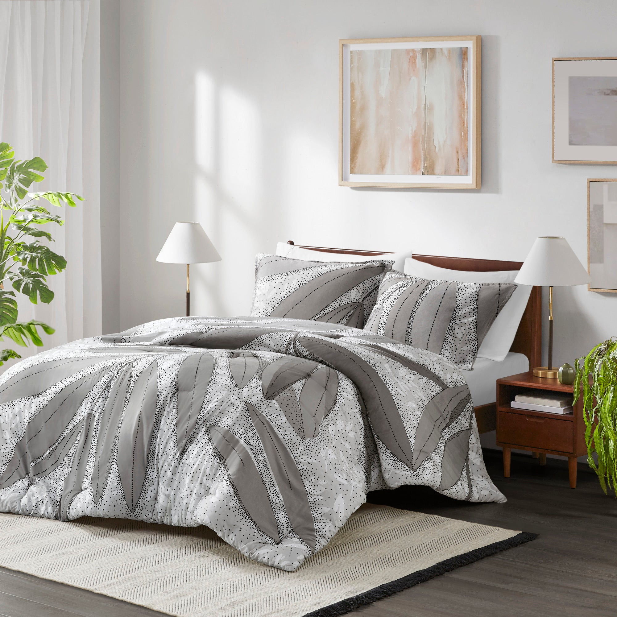 3 PCS Full/Queen Botanical Cotton Comforter Set Gray