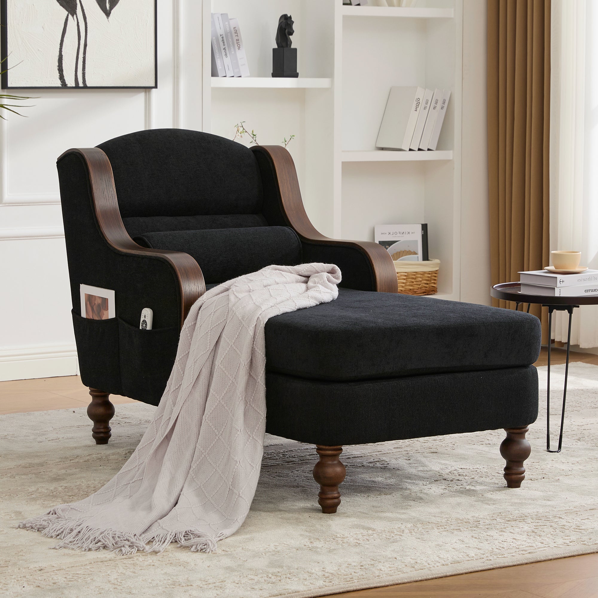 UNITED WE WIN Oversized Chaise Lounge Indoor,Fabric Single Sofa Bed with Wide Seat,Upholstered Lazy Sleeper Armchair,Reading Couch Set for Living Room,Bedroom