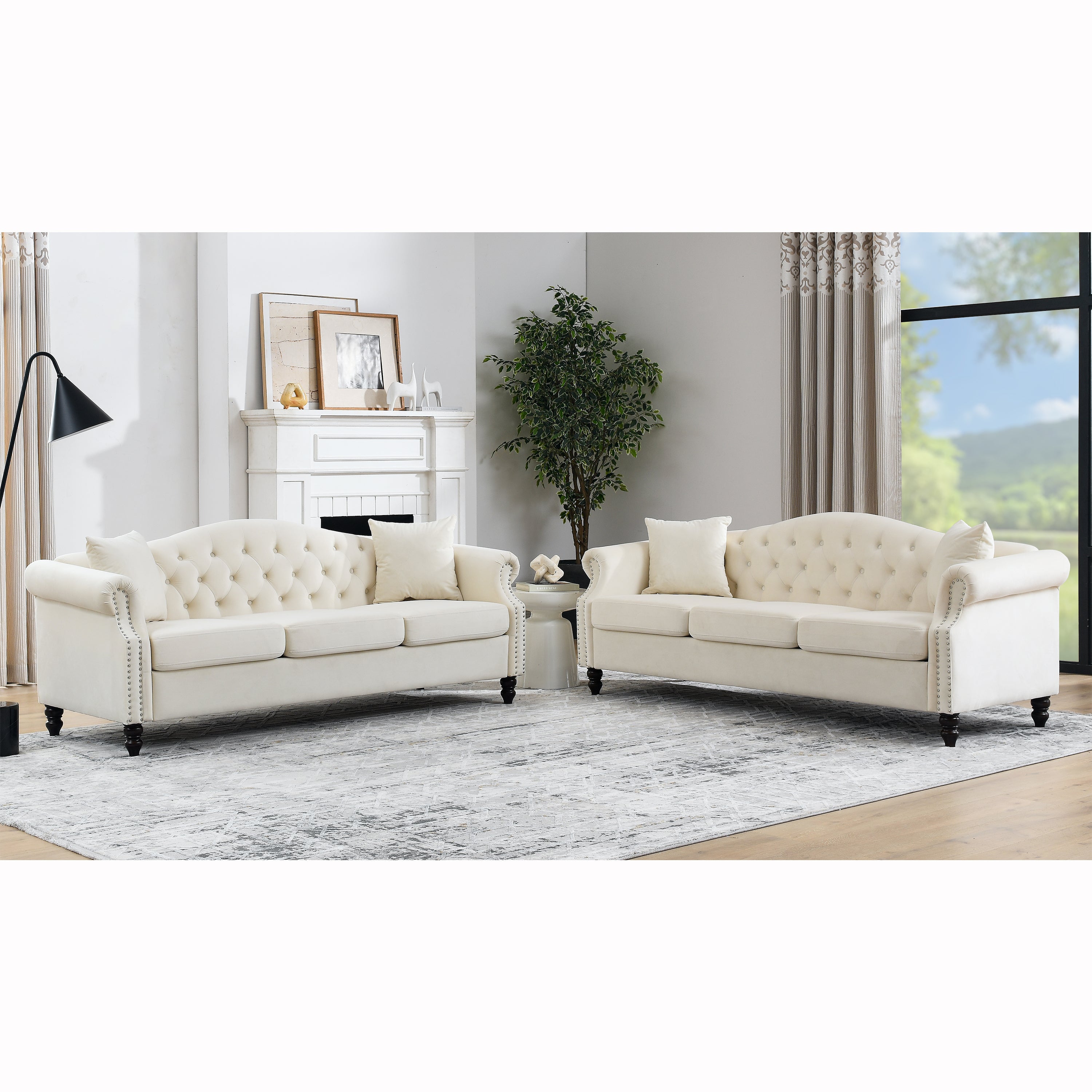 3-seater + 3-seater Combination sofa.Beige Velvet W834S00065