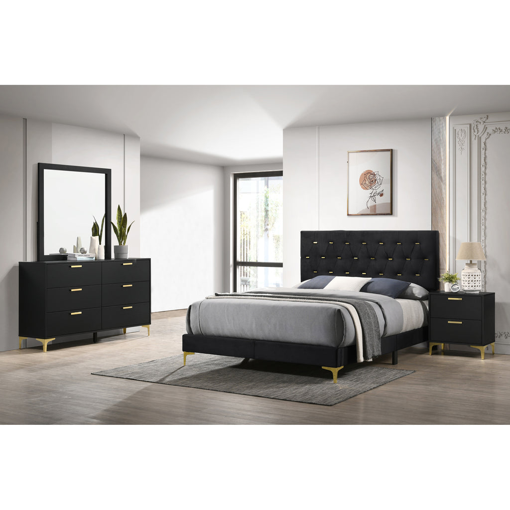 Lexie Black/Gold 4-piece Tufted Panel Eastern King Bedroom Set