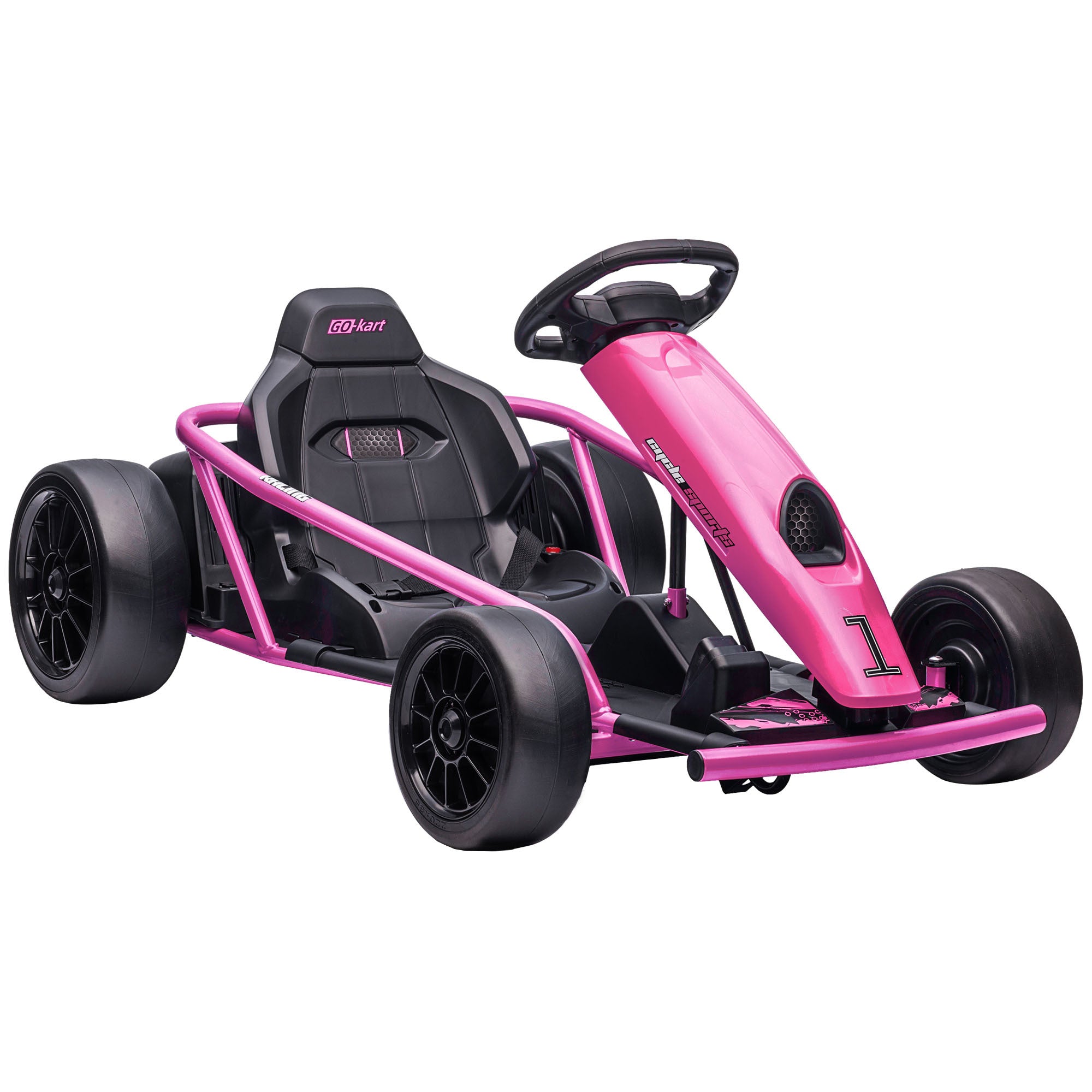 Aosom 24V 8.1 MPH Electric Go Kart, Drifting Car Battery Powered Ride on Toy Outdoor with Slow Start, Music, Horn Honking and Safety Belt, for 8-12 Years Old, Pink
