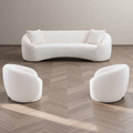3+1+1, 93.31' Minimalist Curved Sofa, 3 Seater, White Boucle Fleece Upholstered Sofa, Tight Curved Back Cloud Couch for Living Room  Apartment Office, White