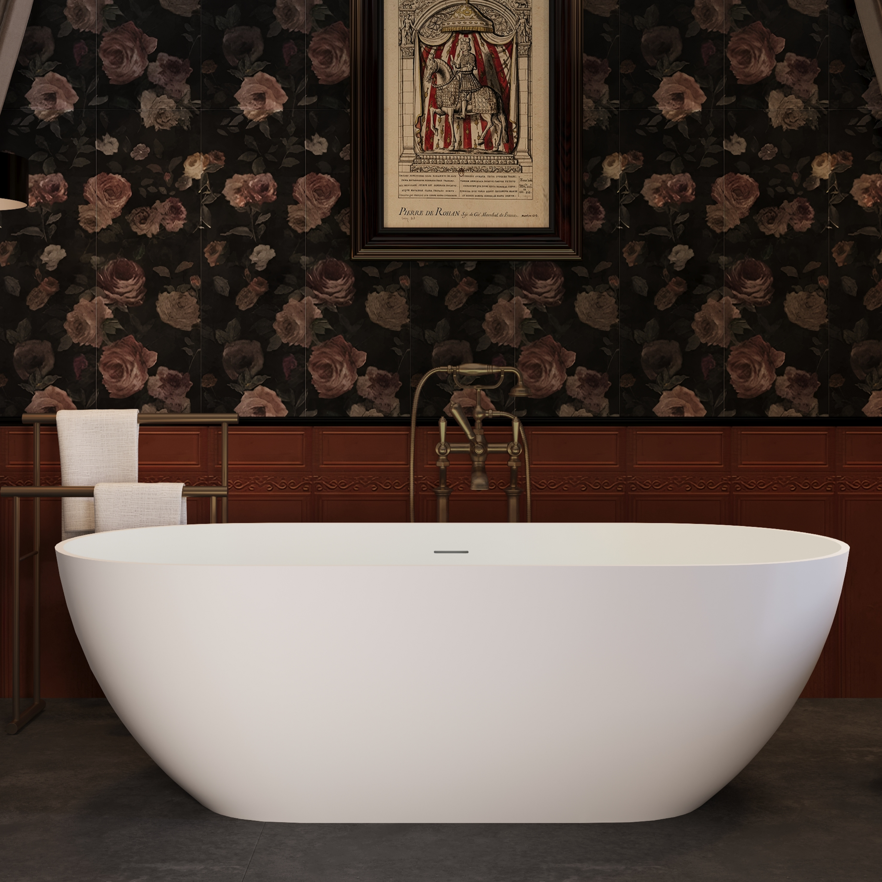 69' Freestanding Solid Surface Bathtub, Luxury Handcrafted Stone Resin Freestanding Soaking Bathtub with Overflow and Pop-up Drain, Matte White 24S03-69MW