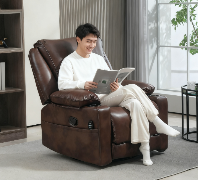 Massage Recliner Chair with Footrest Remote with Heat Oversized Swivel Rocker, Brown