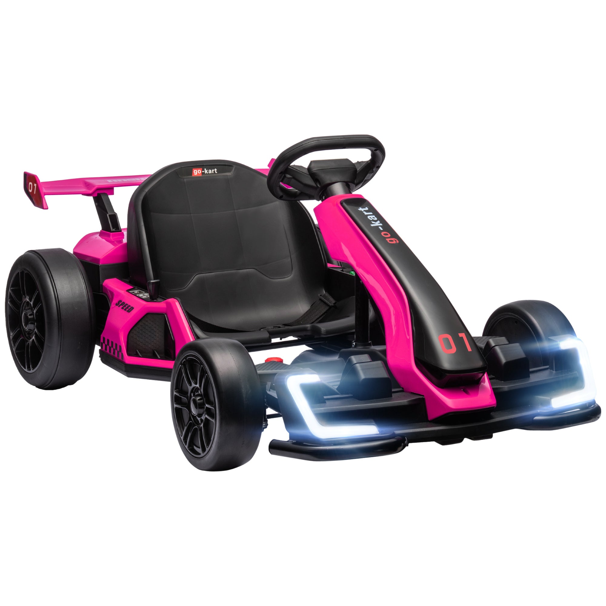 Aosom  24V 7.5 MPH Electric Go Kart with Adjustable Seat, Drifting Car Battery Powered Ride on Toy Outdoor with Slow Start, Button Start, Music, Honking Horn, Lights, for 6-12 Years Old, Pink