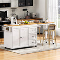 K&K 74.8' Kitchen Island with Extendable Dining Table, Kitchen Storage Cart with 3 Drawers, Power Outlet, Rolling Kitchen Island on Wheels with Spice Rack and 2 Door Cabinet, for Kitchen, White