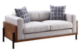 Pelton Fabric & Walnut Finish Loveseat w/ 2 Toss Pillows