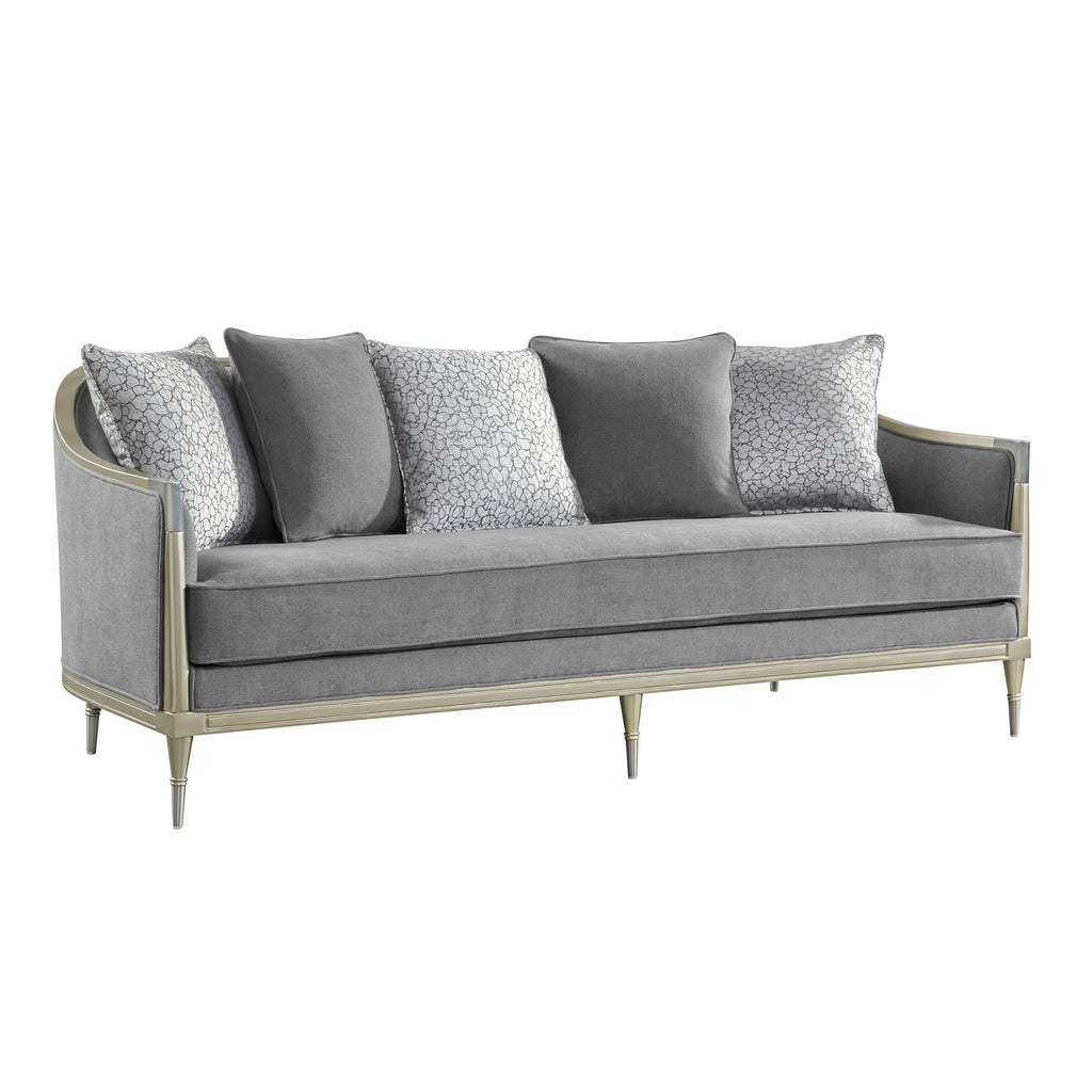 Fernando Gray Chenille & Champagne Sofa w/5 Pillows