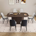 63 'medieval modern brown style MDF dining table and PU dining chair set 6. Assemble Desktop and black metal leg dining chair set, suitable for home&kitchen
