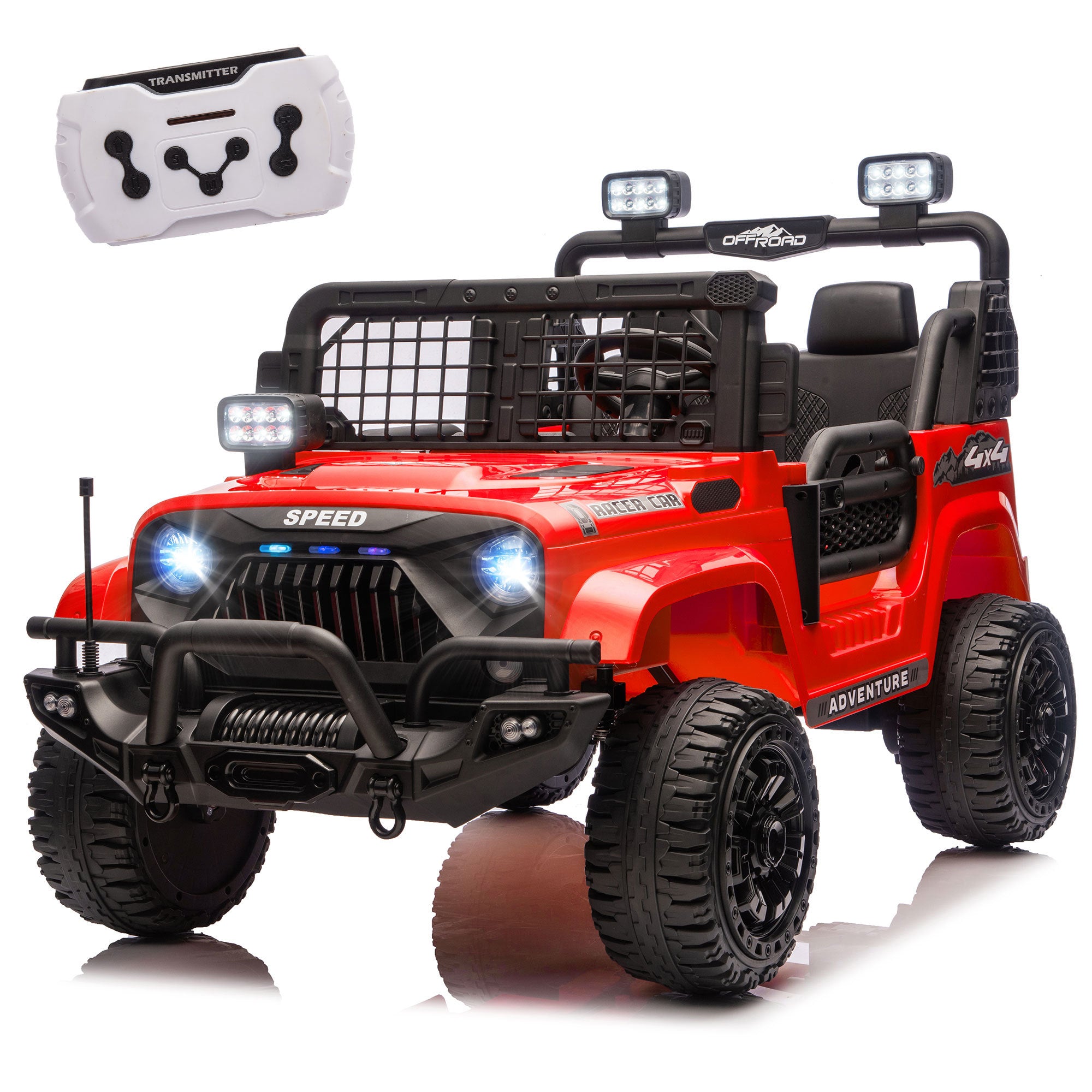 24V Two-seater Kids Ride On Electric Truck Car W/Parents Control,2wd,Four-wheel Suspension, 8.66in Ground Clearance, LED & Searchlights, Bluetooth, Music, Provide 3.11-4.97MPH Speed For Kids  Aged 2-6