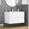 32-Inch Wall-Mounted Bathroom Vanity With Sink Combo, Double Drawers, Rounded Drawer Fronts,Soft-Close System,Ceramic Sink,No Handle Design,Solid Wood,Easy to Install,White