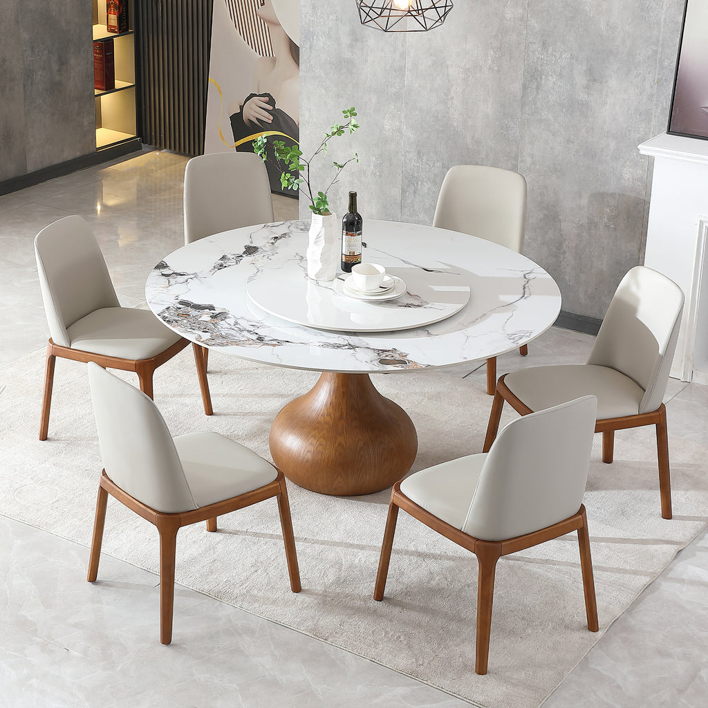Modern Marble Dining Table, 59' Round Sintered Stone Table for Dining Room, Kitchen, Dinette, Compact Space With Lazy Susan(6 chairs)