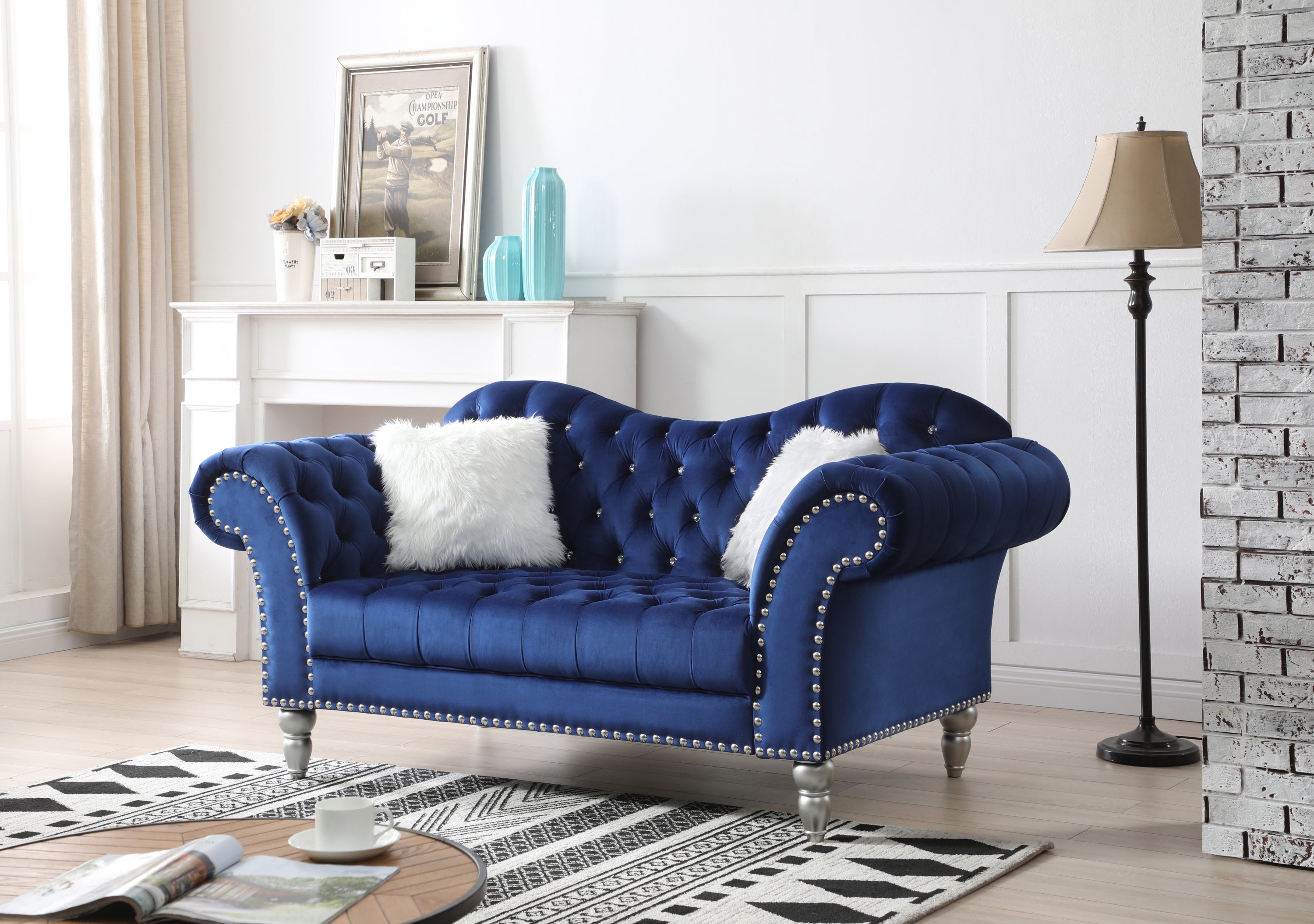 Elegant Traditional Blue Loveseat For Two