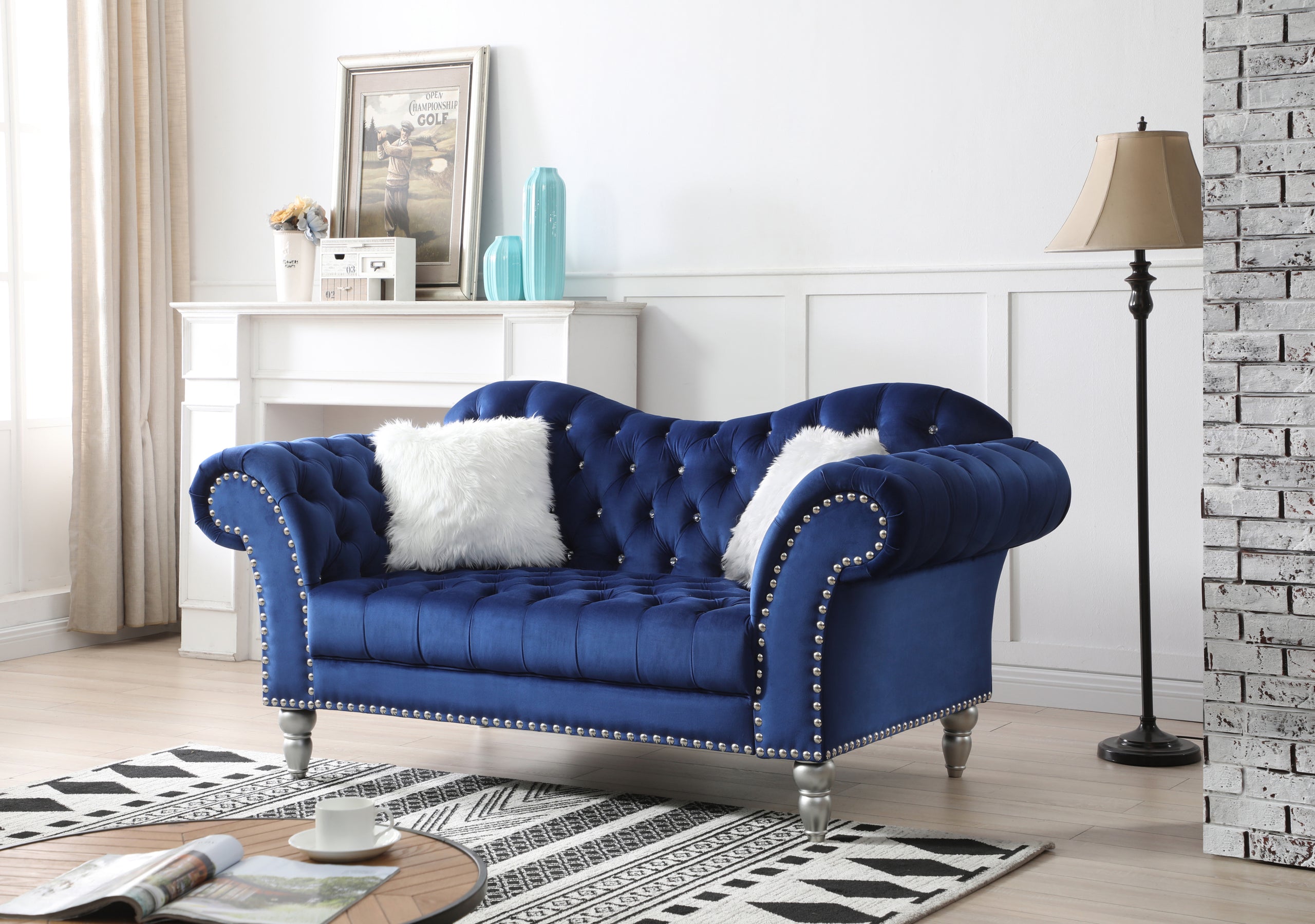 Elegant Traditional Blue Loveseat For Two