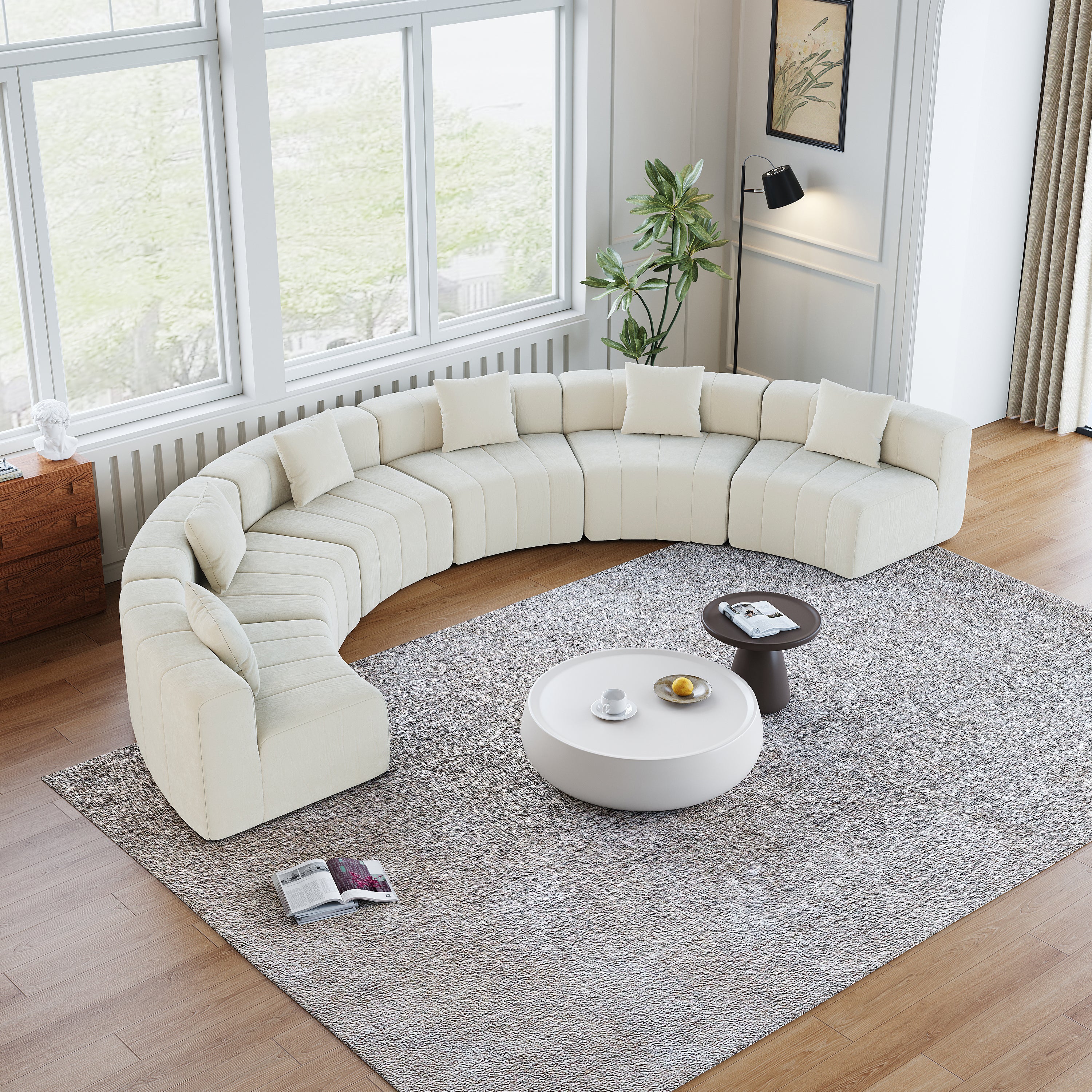 Chenille curved sectional sofa with 6 pillows,Curved Symmetrical Modular Semi Circular Sofa Sectional for bedroom, living room, office for leisure or nap, reading room, and lobby