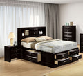 Contemporary Queen Size Bed 2x Nightstands Headboard Bookcase Black Color 3pc Set Bedroom Furniture