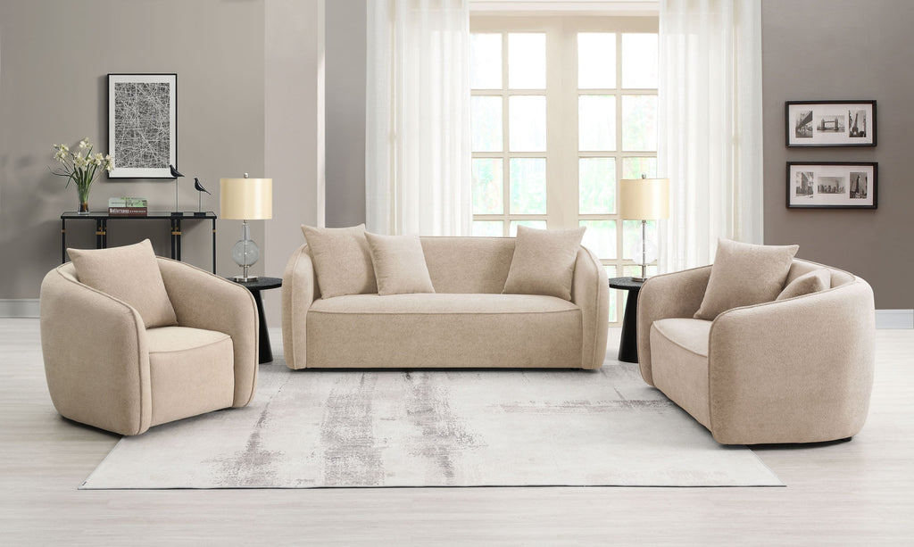 Keith Beige Chenille 3PCS Living Room Set (comes with matching color toss pillows)