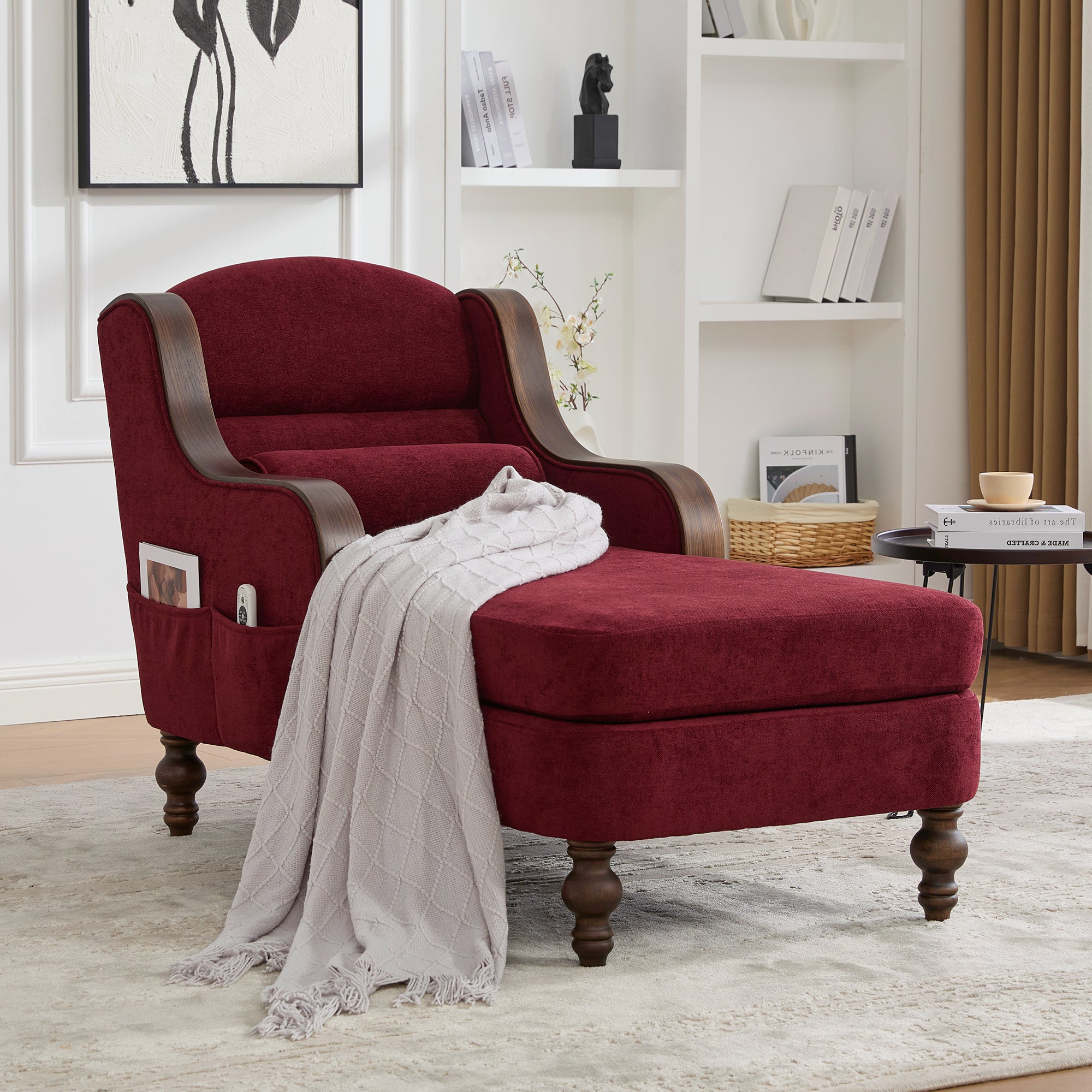 UNITED WE WIN Oversized Chaise Lounge Indoor,Fabric Single Sofa Bed with Wide Seat,Upholstered Lazy Sleeper Armchair,Reading Couch Set for Living Room,Bedroom