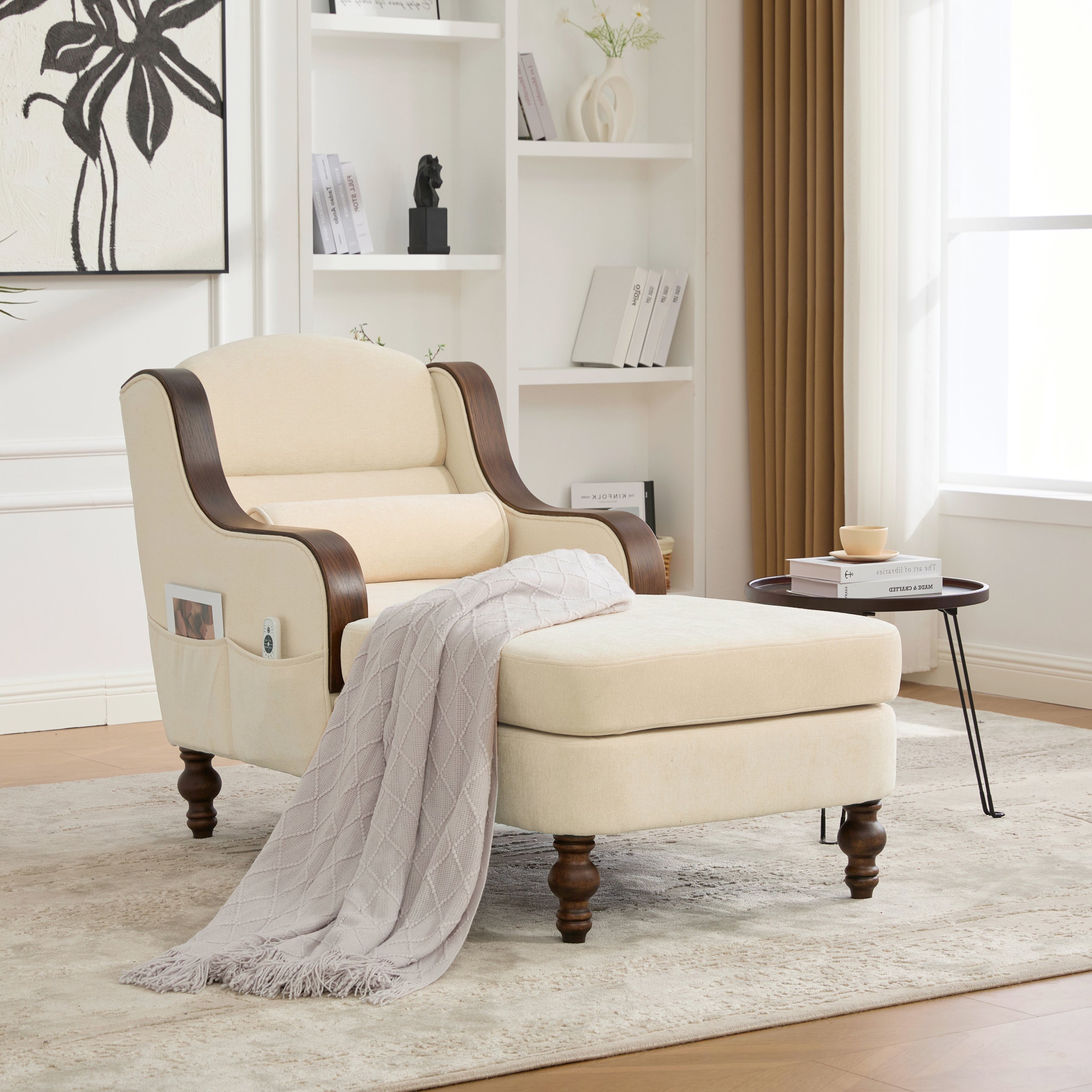 UNITED WE WIN Oversized Chaise Lounge Indoor,Fabric Single Sofa Bed with Wide Seat,Upholstered Lazy Sleeper Armchair,Reading Couch Set for Living Room,Bedroom