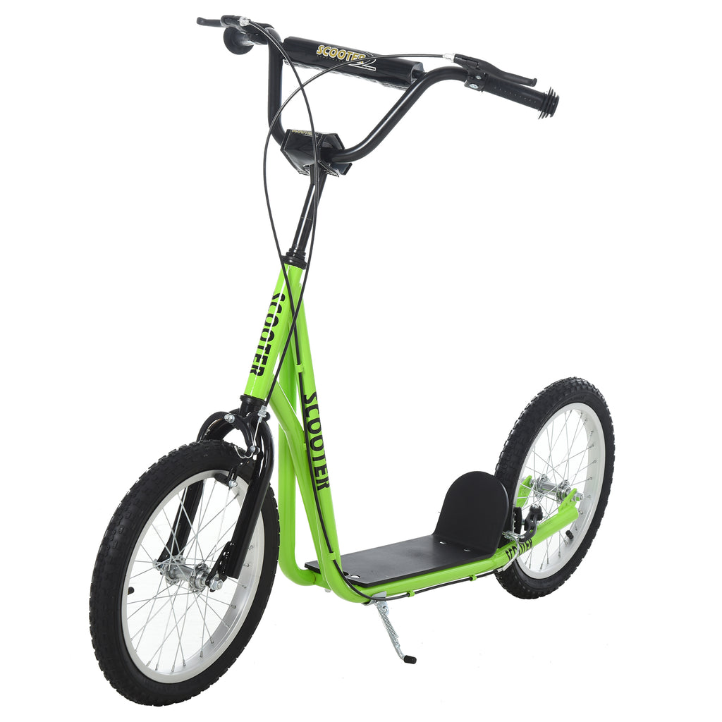 Aosom Youth Scooter Kick Scooter for Kids 5+ with Adjustable Handlebar 16' Front and Rear Dual Brakes Inflatable Wheels, Light Green